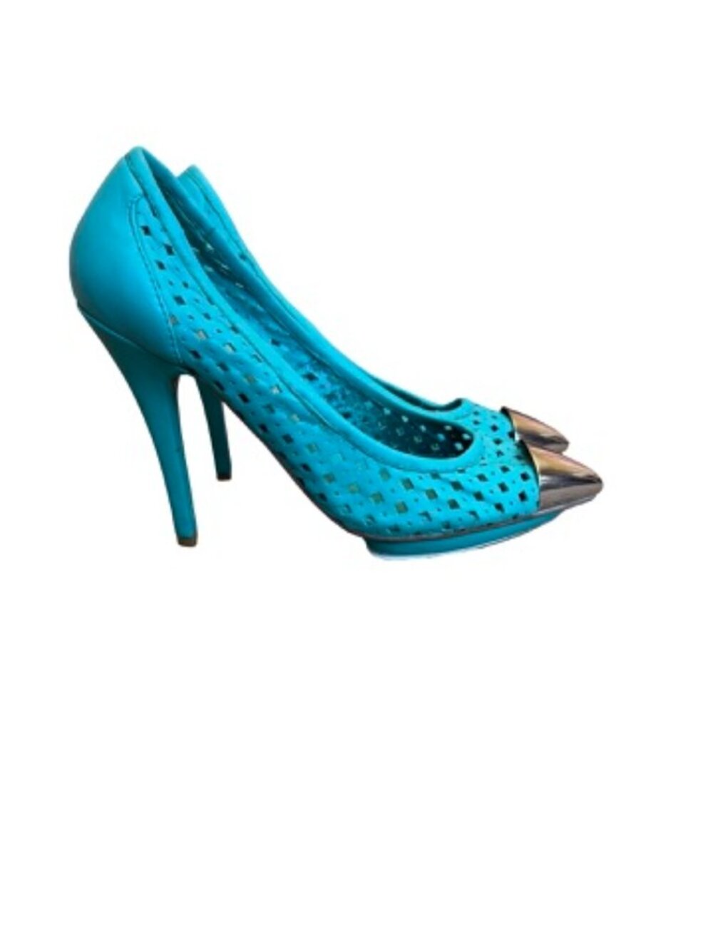 Jeffrey Campbell Bullet Turquoise Perforated Toe Pumps Heels Bold Size 8 Women's